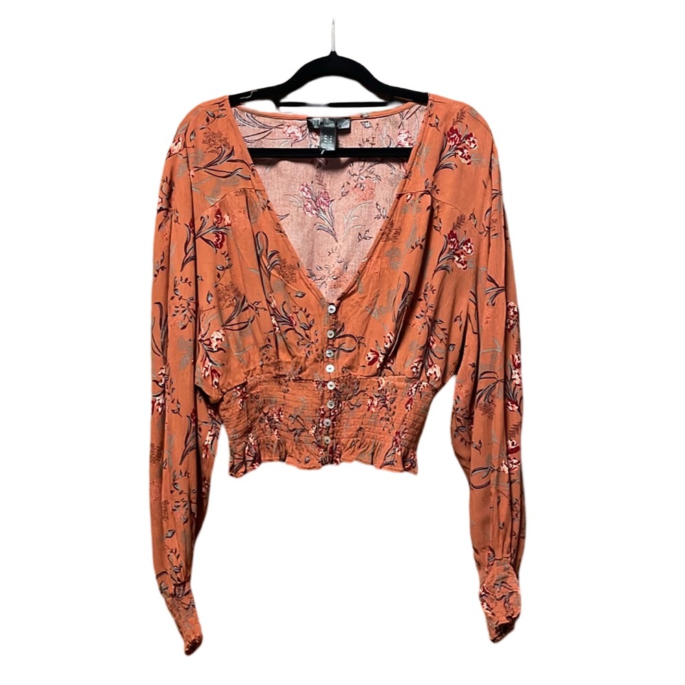 NWOT Streetwear Society Floral V-Neck Tube Hemmed Crop Top - Orange - Size L
